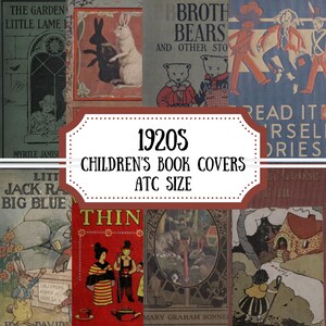Kinderbuchumschläge von 1920s Clipart, ATC Größe, Junk Journal Ephemera, Sammelalben, Aufkleber, Karten, Buch-Liebhaber, Antik-Fans