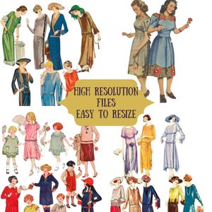 Mode clipart printables, jaren 1920 - 1960 ongewenste tijdschriften, plakboeken, wenskaarten, stickers, modeliefhebbers, dagboekplezier