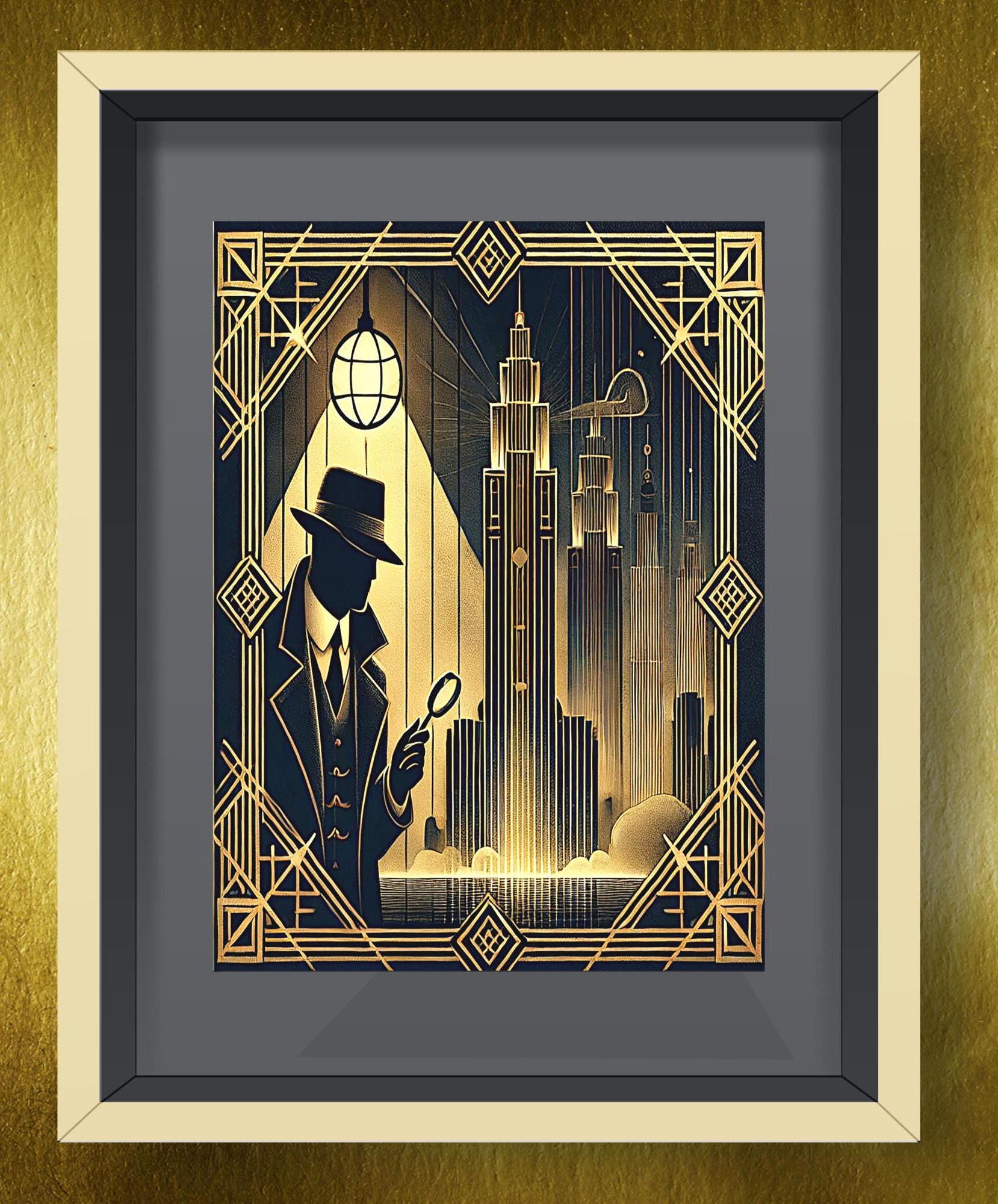 インテリアアート　ART DECO Art Deco Detective Cityscape Print: Noir Mystery Wall Art (digital