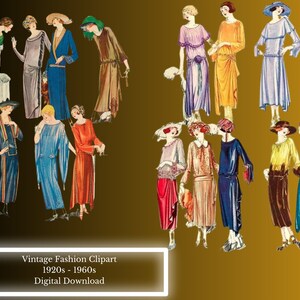 Clipart di moda vintage: bambole di carta degli anni '20-'60, creazioni di carta (download digitale)