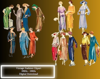 Vintage Fashion Clipart: 1920s-1960s Paper Dolls, Paper Crafts (Digital Download)