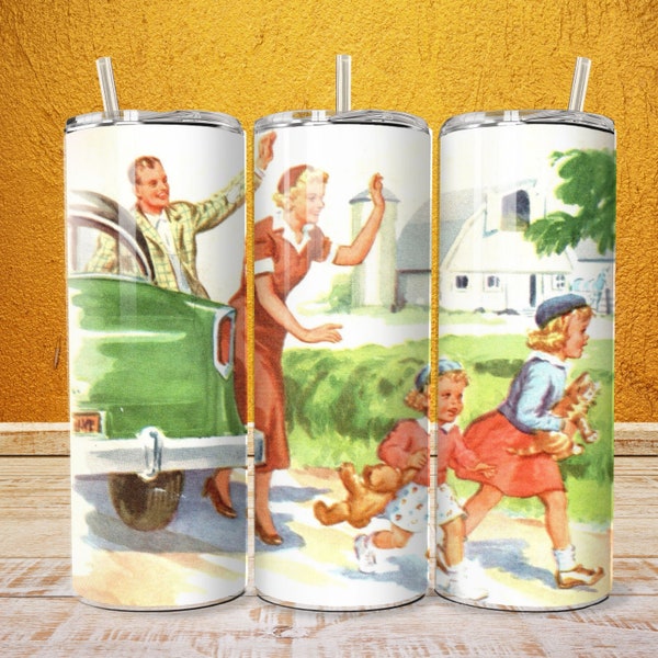 Dick Jane and Sally Tumbler Sublimation Wrap, 20oz, 30oz, Skinny & Tapered, Retro Gifts, Teacher Gifts, 1950s Decor, Vintage Reader