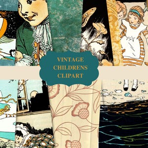 1920s Märchen Clipart und Hintergrundseiten für Scrapbook, Junk Journals, Briefpapier, Karten, Vintage Kinderzimmer Deko