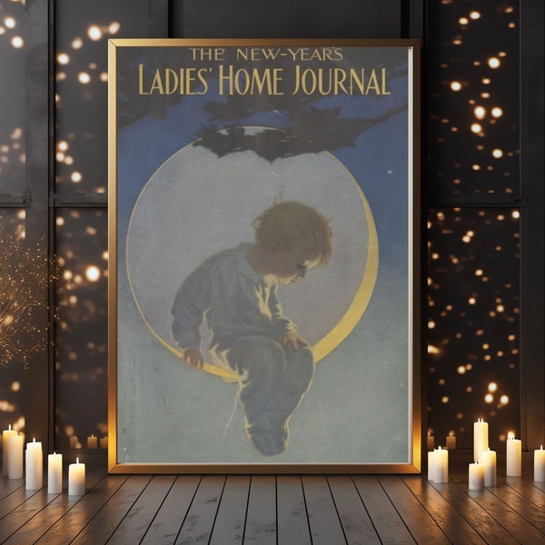 Boy in the Moon Magazine Cover Wall Art from 1909 in 6 Sizes, Great for Child's Room, Vintage Decor