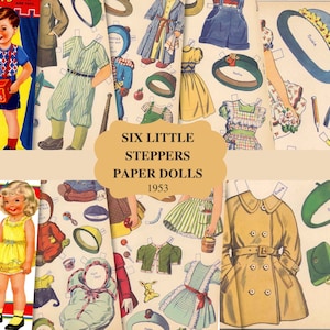Six Little Steppers Vintage Paper Dolls Instant download 7 pagina's met kleding en accessoires, geweldige mode uit de jaren 1950 om mee of voor kunst te spelen