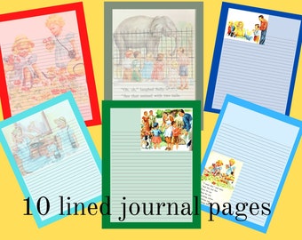 Dick Jane and Sally Lined Pages Illustrations from vintage school book for stationery, junk journal, paper crafts. teacher gifts