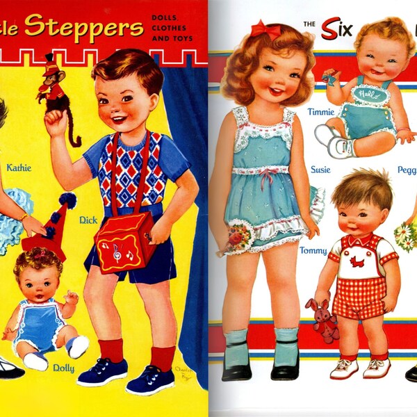 Six Little Steppers Vintage Paper Dolls Download from 1953, 7 Pages of Clothes & Accessories