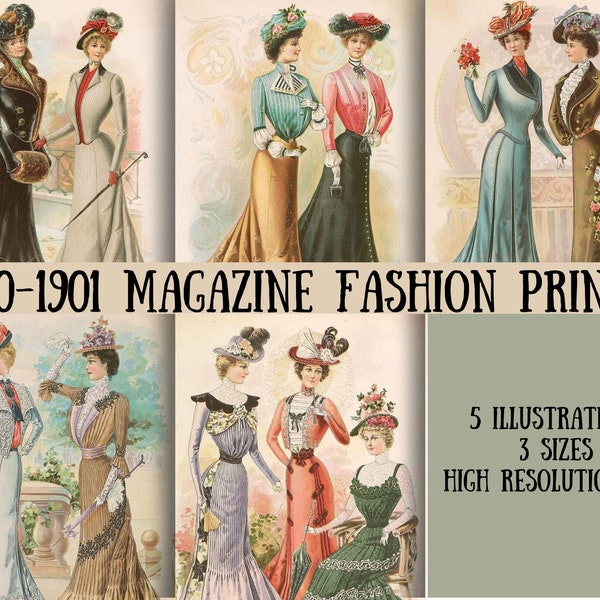 Vintage Fashion Illustration for Junk Journals, Scrapbooking, Digital Ephemera, Wall Art, Turn of the Century Print, Fashion History