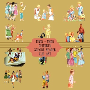 Imágenes prediseñadas de libros infantiles de los años 50, cortes finos, tamaño 5x7 y ATC, diarios basura, pegatinas, álbumes de recortes, tarjetas, regalos para profesores.
