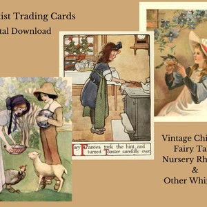 Vintage Kinderbuch Illustrationen Clipart, 35 Künstler-Sammelkarten für Handwerk, Junk Journals, Scrapbooks, Aufkleber, 1900er Jahre Bilder