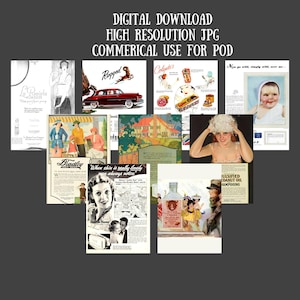 Vintage Magazine Ads 1920s to 1950s, 29 Unique Vintage Ads, Scrapbooking, Junk Journals, Wall Art, Creative Projects, Commercial Use