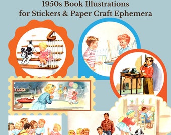 Dick Jane and Sally Vintage Illustrations from 1950s, Stickers, Ephemera, Paper Crafts, Journals, Scrapbooks, Teacher Gifts, Baby Boomers