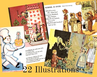 Vintage kinderliedjes illustraties: Mother Goose clipart (digitale download)