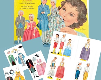 Colonial Paper Dolls from 1960 by Queen Holden, Digital Download, 8 Dolls, 15 Pages of Authentic Clothes and Accessories