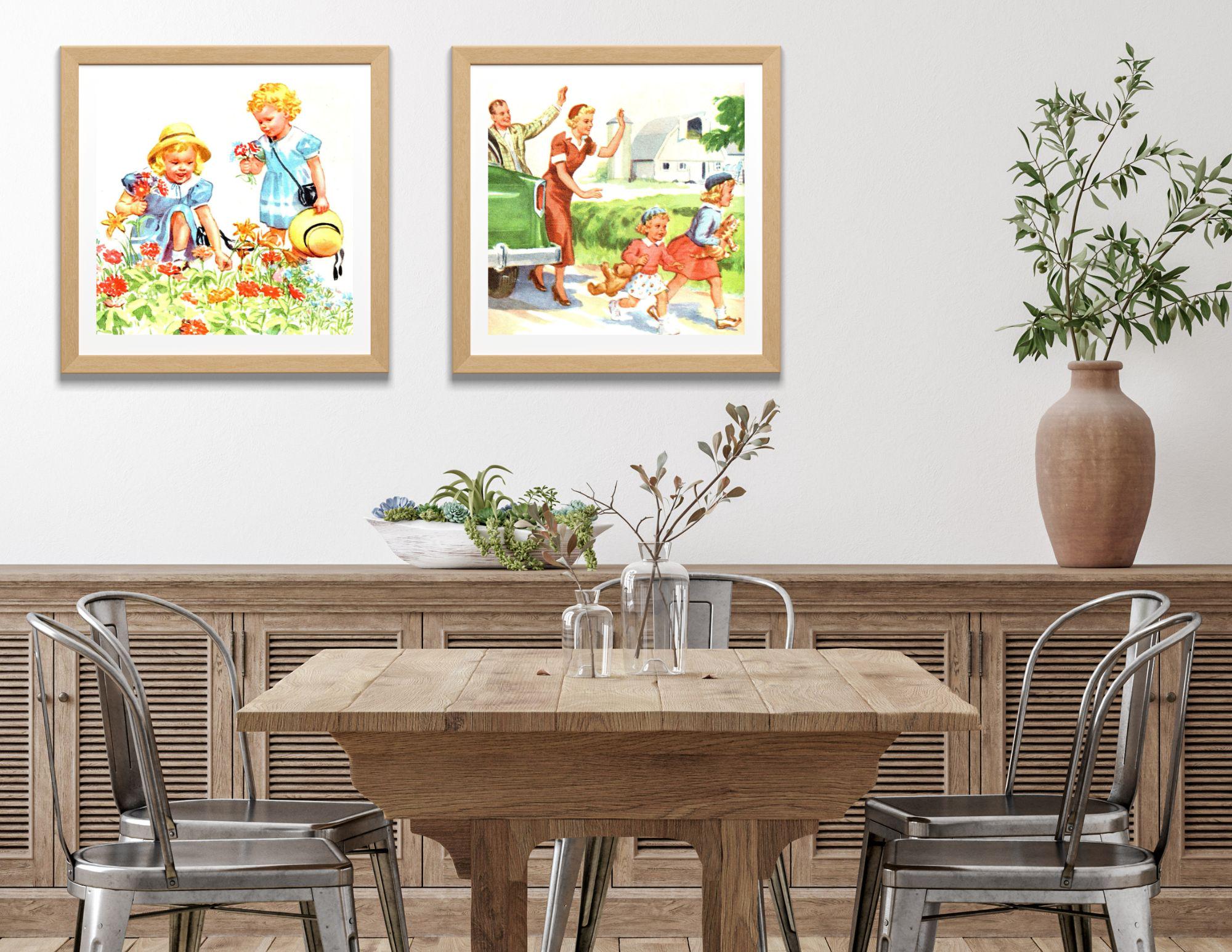 Dick, Jane & Sally Wall Art 2 Different Prints, 5 Sizes - Charming Decor for Vintage Lovers, Teachers, Baby Boomers