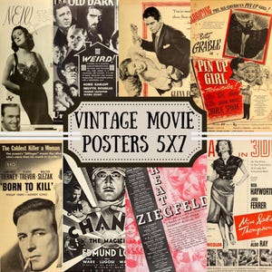 Vintage Movie Poster Collection: 54 Film Noir Art Prints (5x7 inch Digital Download)
