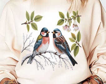 Clipart di uccelli vintage invernali e primaverili per POD e download istantaneo tramite sublimazione