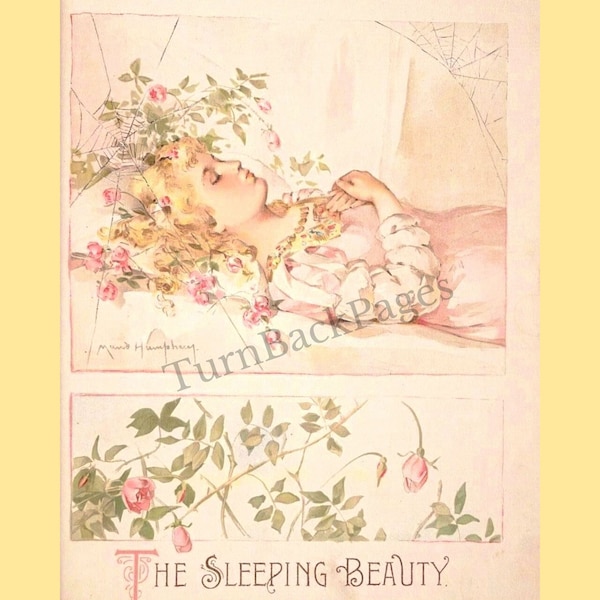 Vintage Fairy Tale Wall Art Illustrations by Maud Humphrey of Red Riding Hood, Cinderella, Sleeping Beauty, Goldilocks, Perfect for Nursery