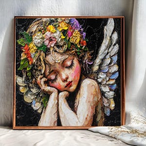 Angel Cherub Floral Halo Art: Vintage Boho Decor (Digital Download)