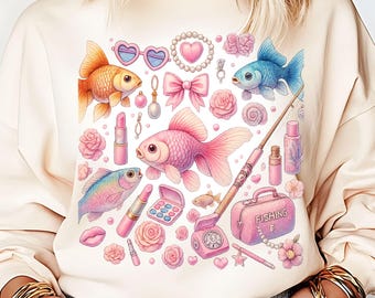 Girls Fishing Clipart: POD & Sublimation, Girly Gift, Paper Crafts (PNG File)