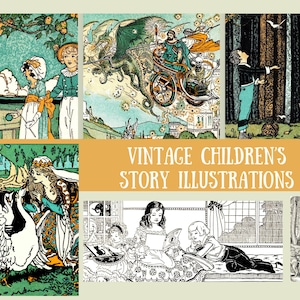36 Vintage Kinder Geschichten Illustrationen aus den 1920er Jahren für Pinnwand, Junk Journals, Scrapbooking, Retro Dekoration, Vintage Clipart