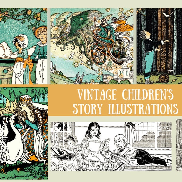 36 Vintage Childrens Story Illustrations from the 1920s for Wall Art, Junk Journals, Scrapbooking, Retro Decor