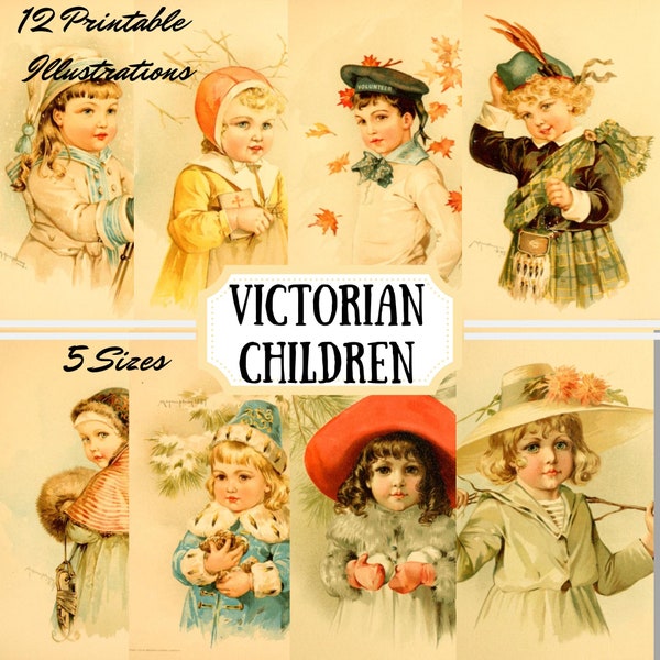 Victorian Children by Maud Humphrey Printable Download, 5 Sizes, Wall Art, Junk Journals, Cards, Bookmarks, Vintage Lovers, 1800s