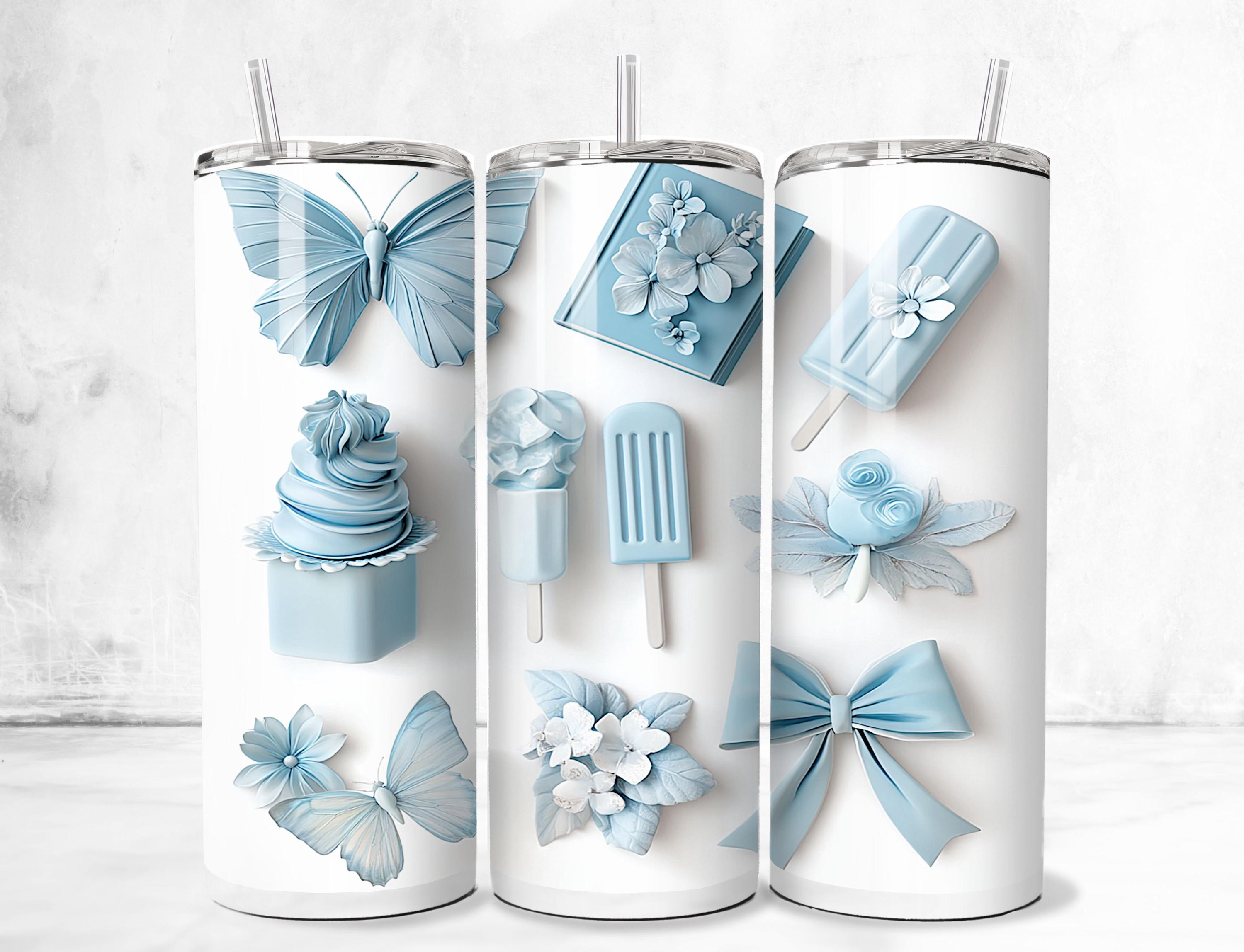 Blue Summer 3D Tumbler Sublimation Wrap 20oz Skinny Seamless Instant Download, Summer Lover Gift, Blue Decor