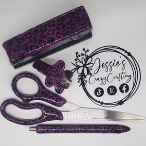 Glitter Skull Leopard Epoxy Office Supply Set |Handmade Desk Accessories |Glitter Pen, Scissors, Stapler & Tape Dispenser |Custom Desk Set