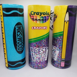 Epoxy Glitter Teacher Tumblers, Crayons Tumblers, Epoxy Glitter Tumbler, Teacher appreciation gifts