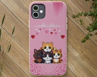 iPhone eco case cute cat biodegradable c ase cute popular pink case iPhone cute kitten hearts eco case plastic free