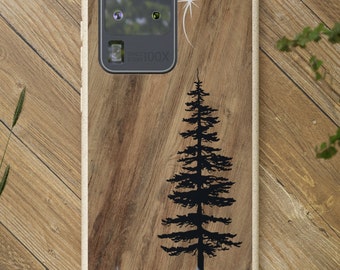 Biodegradable Case eclipse 2024 tree silhouette wood grain Galaxy case gift iPhone eco case plastic free earth tones phone c ase minimalist