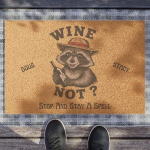 Funny Racoon Doormat gift housewarming gift for social people wedding present for wine drinker door mat gift for friend housewarming racoon