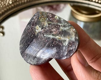 Rare Sunstone Bloodshot Iolite Heart - AAA Polished Cordierite Sunstone Gemstone