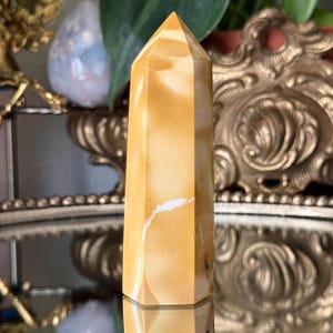 Golden Yellow Mookaite Tower Obelisk Gold Decor Crystal Natural Yellow Mookaite Jasper Crystal Point Witch Tool Spiritual Mookaite Gem Wand