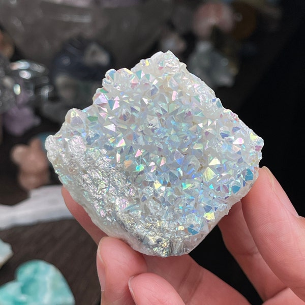 Angel Aura Quartz Cluster Specimen Home Decor Unicorn Rocks Clear Aura Cluster Crystal Druzy Sparkle Self Love Stone Magical Rock Sparkles