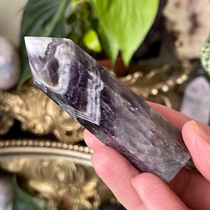 Moody Dream Amethyst Banded Tower Crystal Gem Amethyst Decor Amethyst Tower Decor Dream Amethyst Wand Rainbow Amethyst Wand Altar Amethyst