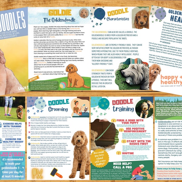 Goldendoodle Unit Study 29 Page Digital Printable, Plus MP4 pour iphone/android avec des vidéos pour un apprentissage amélioré