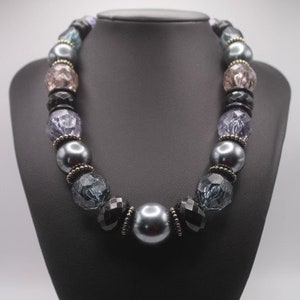 Vintage Slate-Blue Chunky Beaded Necklace