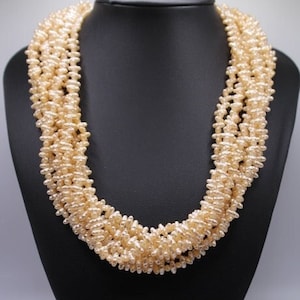 Vintage Baroque 8-Strand Champagne Faux Rice Pearl Necklace