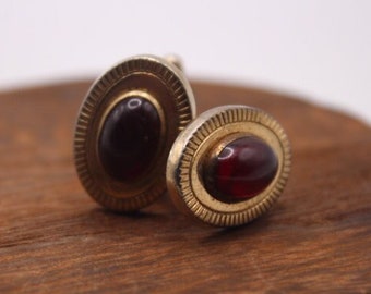 Boutons De Manchette Vintage Or Et Rouge Par ANSON - Occasion, état Correct