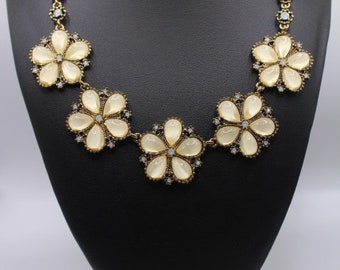 Vintage Cream Moonglow Flower Link Bib Necklace