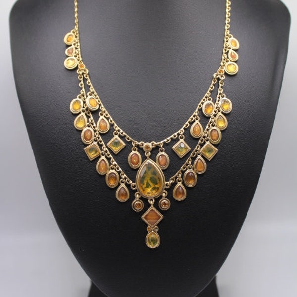 Vida Jewels Vintage Gold Tone Yellow Teardrop Jewel Necklace