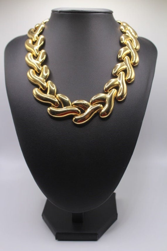 Vintage 1980s Signed Carolee Gold Tone Chunky Y-Ch