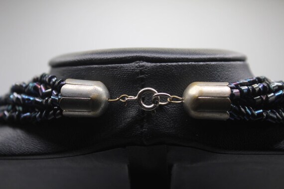 Vintage Dark Blue Seed Bead Necklace - image 2