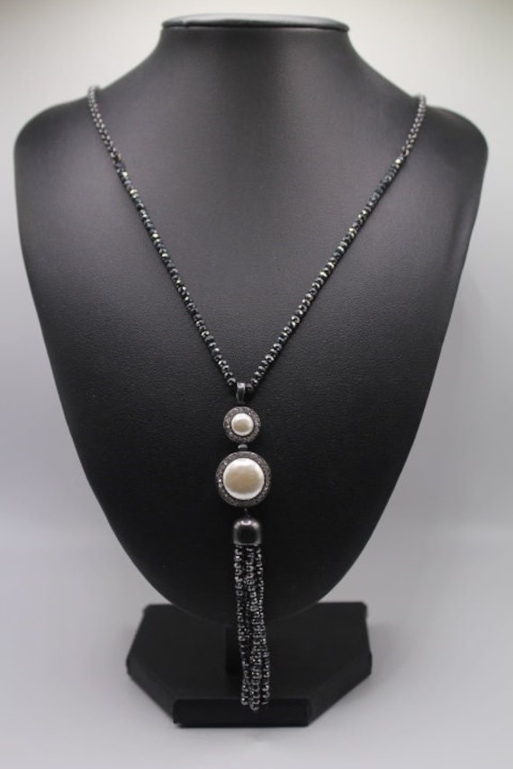 Lucky Brand Signed Vintage Faux Pearl Pendant Tass