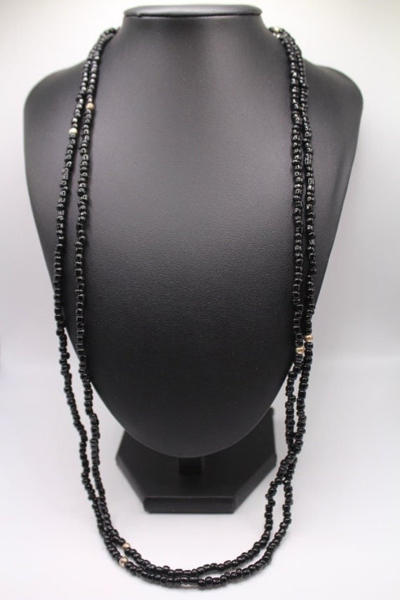 Vintage Extra Long Black Onyx Beaded Necklace