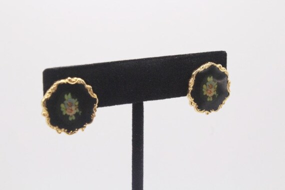 Vintage Enamel Floral Earrings - image 2