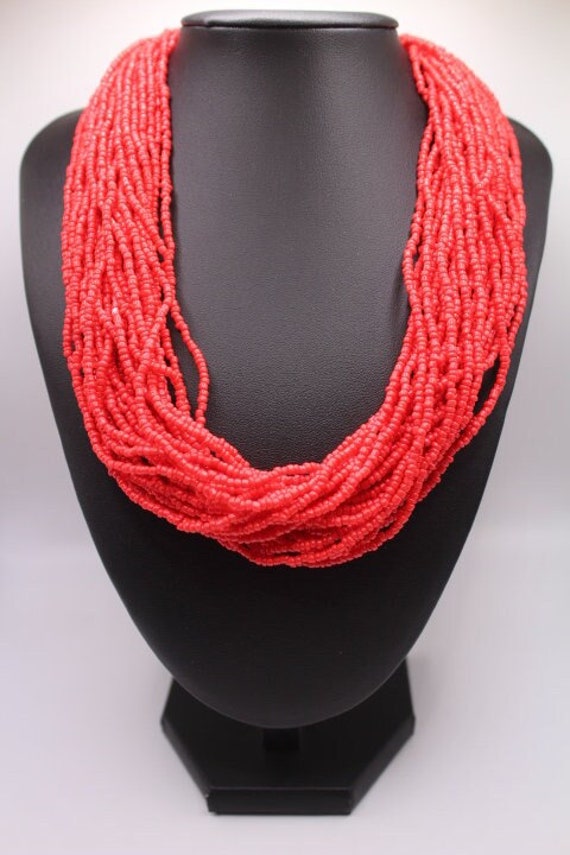 Vintage Hot Pink Multi-Strand Seed Bead Necklace - image 1