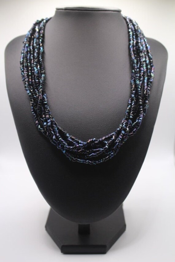 Vintage Dark Blue Seed Bead Necklace - image 1